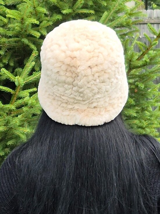Black Soft Rex Rabbit Fur Panama Hat, Cream Elegant Women\'s Winter Headwear main image 5